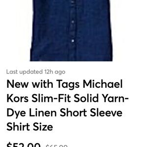 Michael Kors Dark Blue Linen Button-Down Shirt
